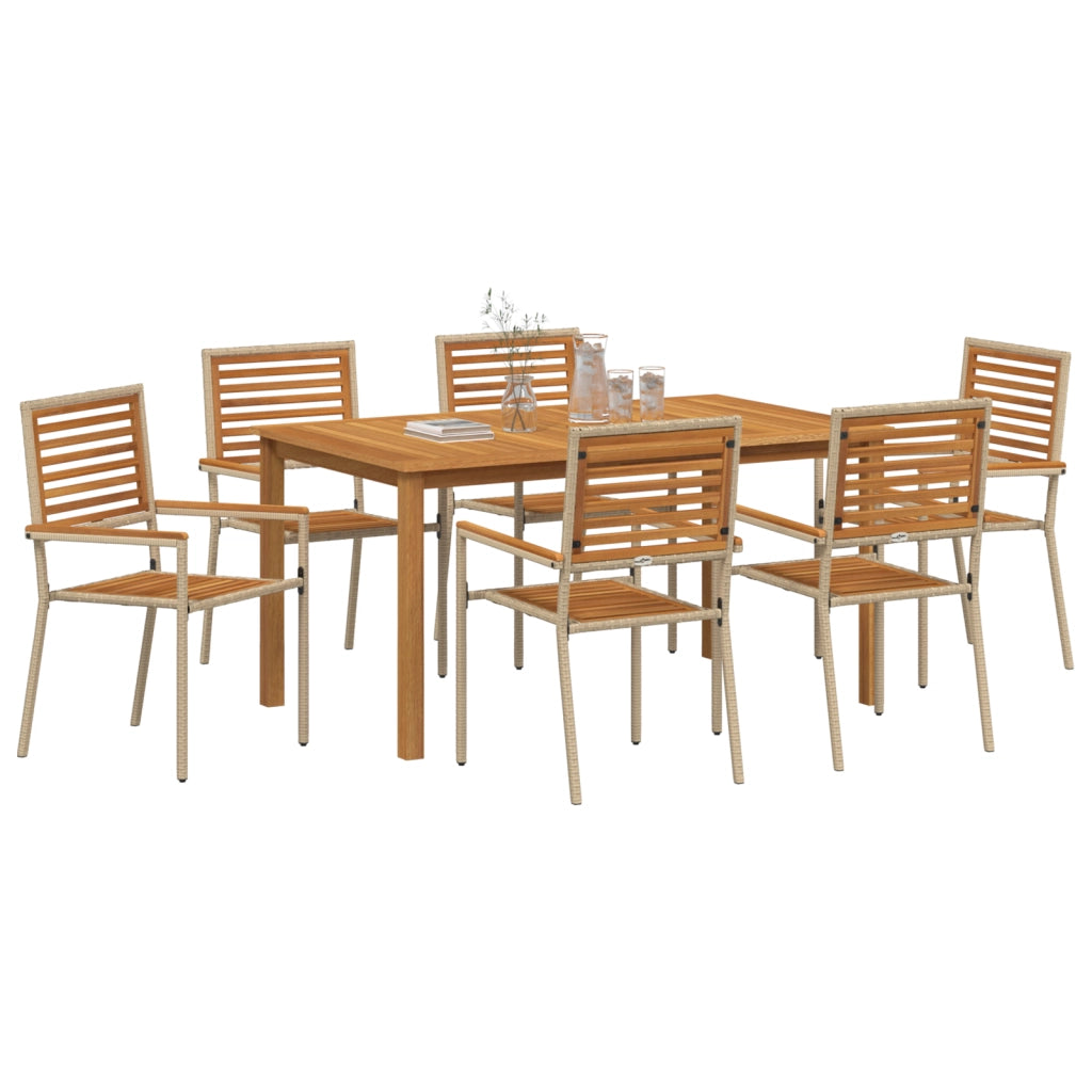 Set da Pranzo Giardino  7 Pezzi Beige Polirattan Acacia