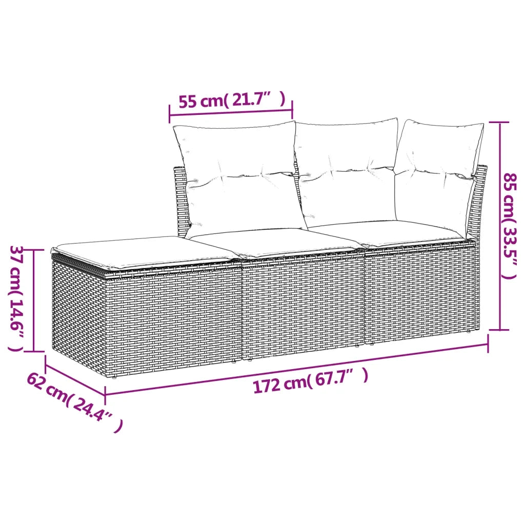 Set Divano da Giardino 3 pz con Cuscini Beige in Polyrattan