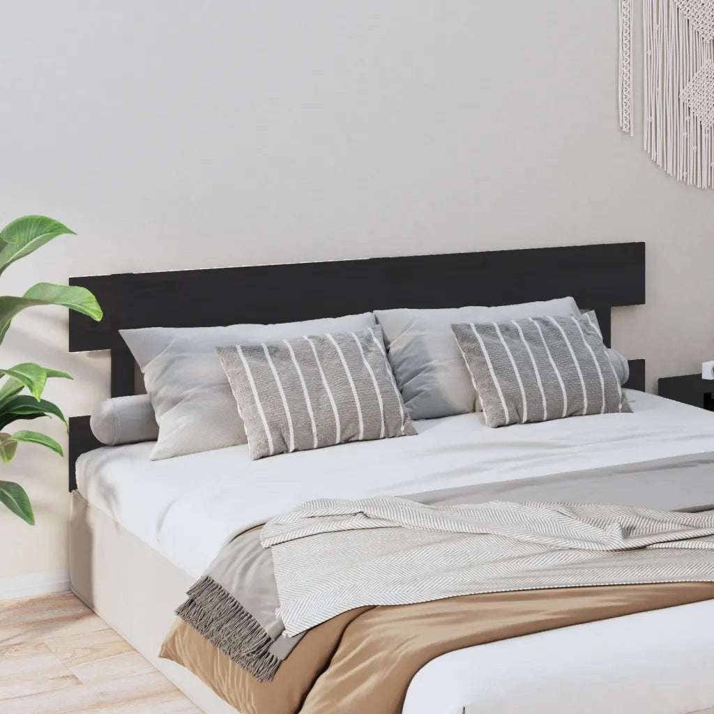 Testiera per Letto Nera 184x3x81 cm in Legno Massello di Pino 819089