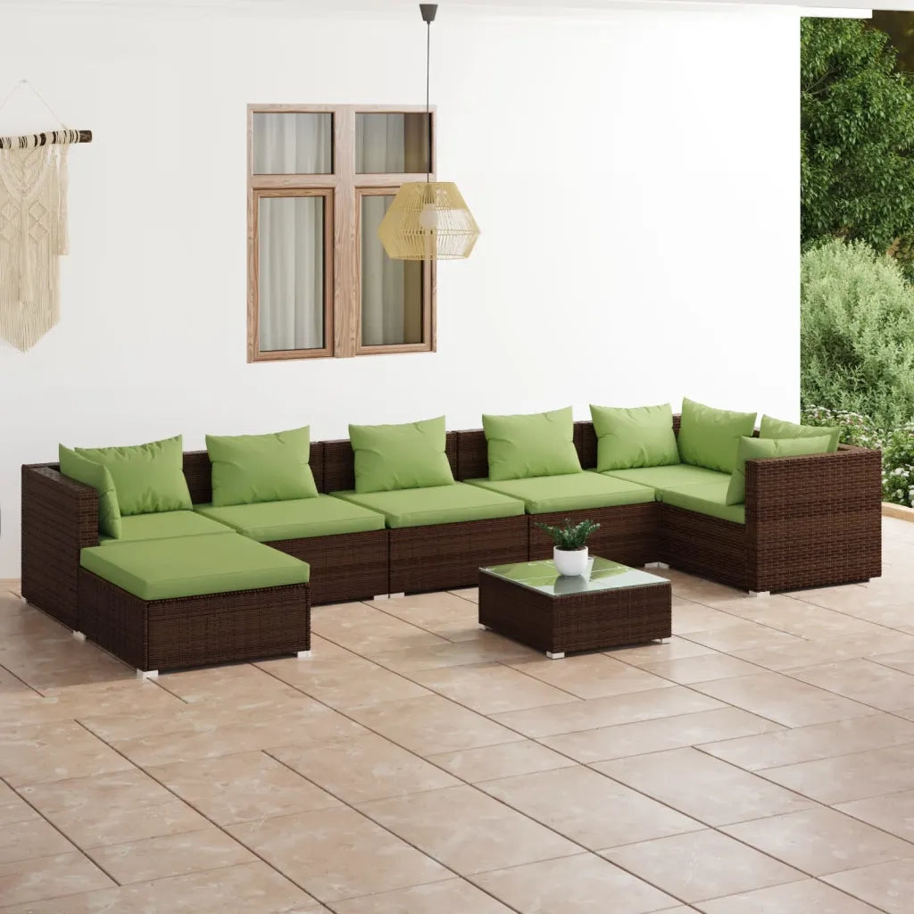Set Divani da Giardino 8 pz con Cuscini in Polyrattan Marrone 3101844