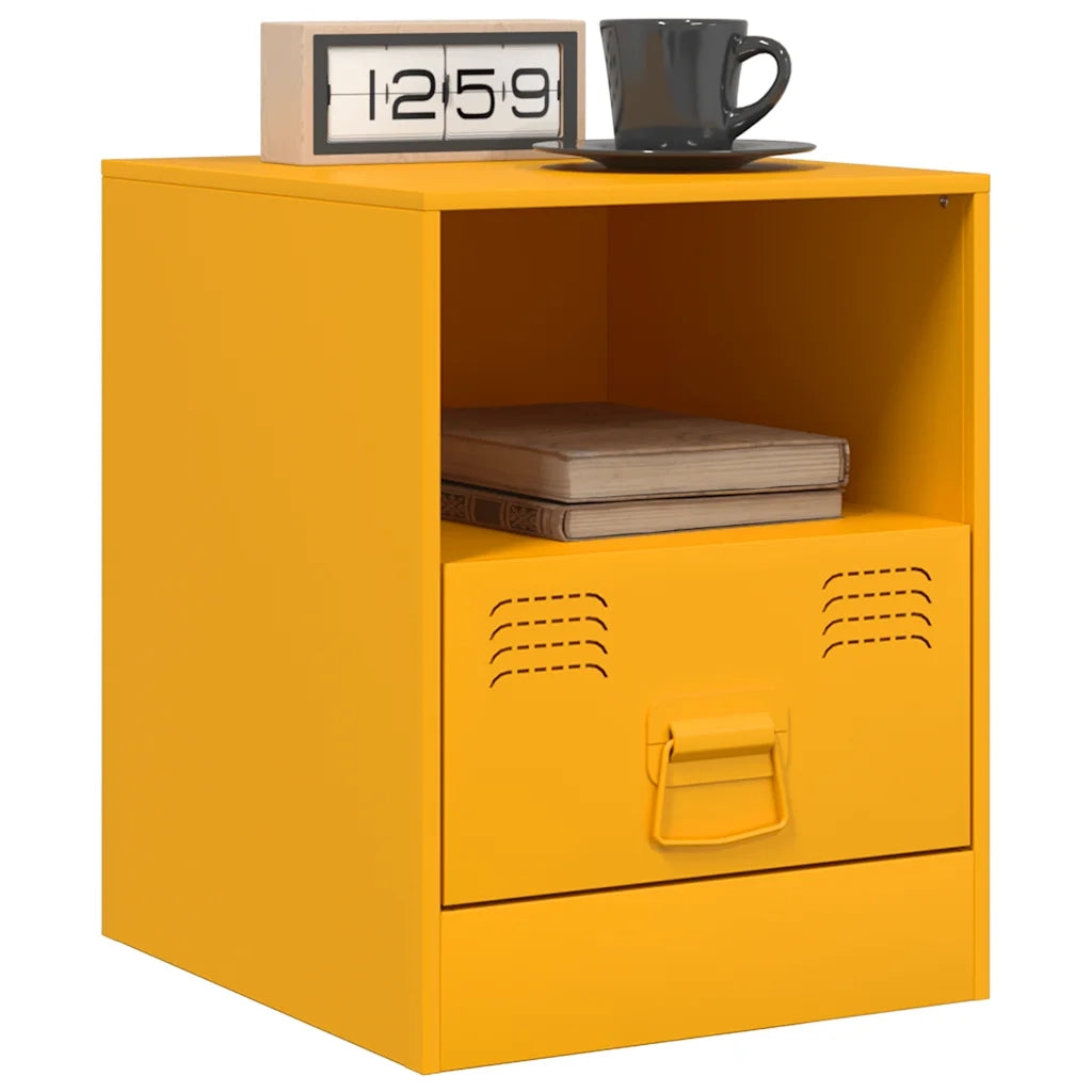 Set di 2 Comodini | Armadio da Notte | Mobiletto da notte Giallo Senape 34,5x39x44 cm in Acciaio