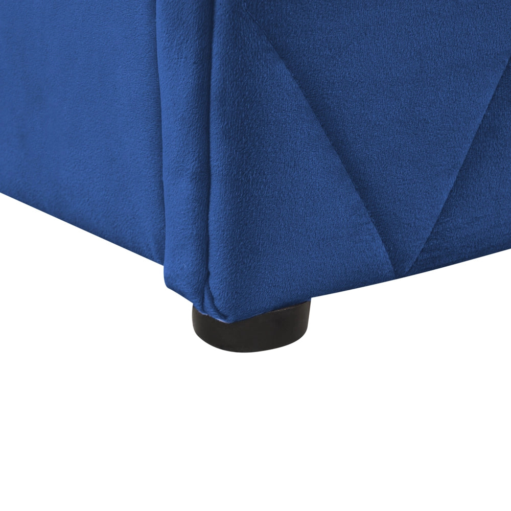 Letto contenitore Rivestimento in velluto blu 180 x 200 cm con testiera trapuntata a rombi con base a doghe