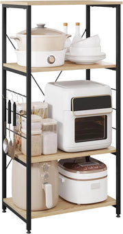 Scaffale per Cucina Carrello Porta Microonde Forno a 4 Ripiani con Ganci in Acciaio Legno