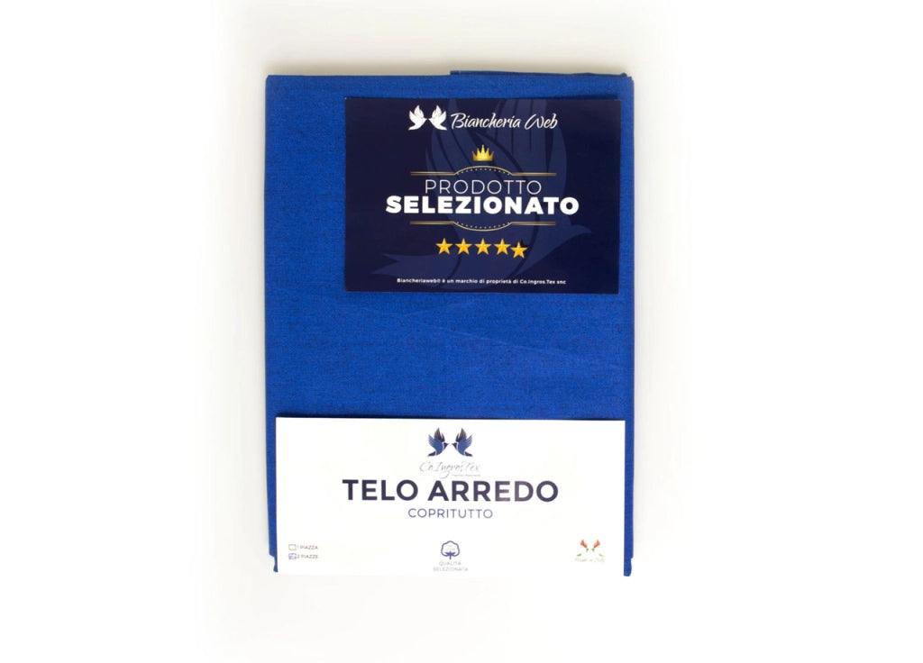 Telo Arredo Granfoulard Copritutto Cotone Made Italy Vari Disegni Arredatutto Copriletto Multiuso - 2 Piazze - Tinta Unita Blu