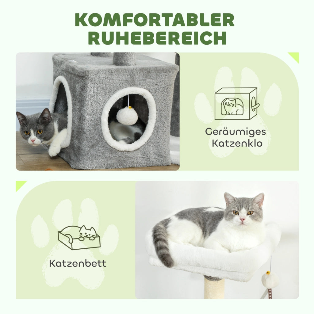 Tiragraffi per gatti con piattaforma, tunnel e palline ¨C zephmum ¨C 55x40x107 cm, grigio