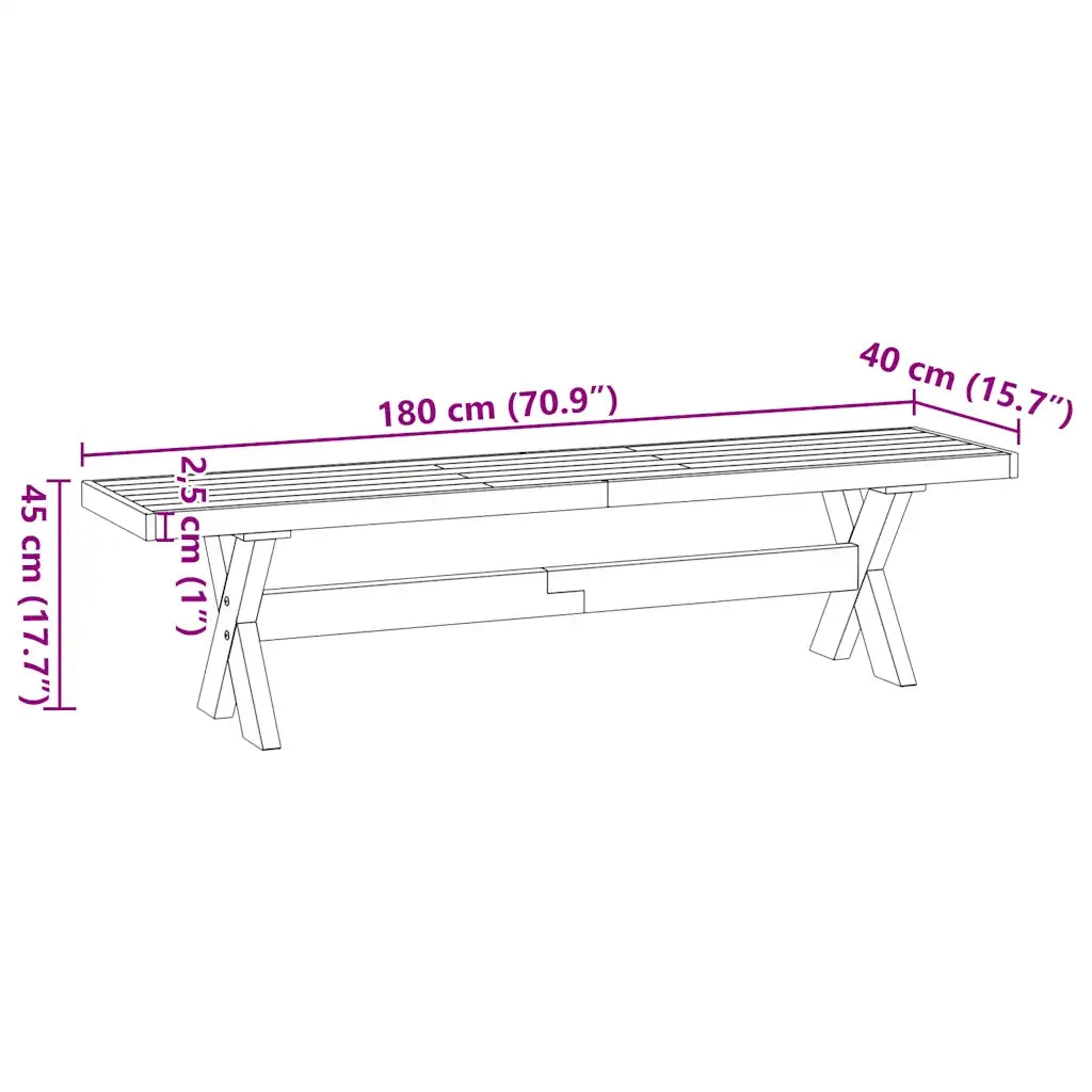 vidaXL Panca Pranzo NOAIN Gambe a Forma X 180x40x45 cm Legno Massello