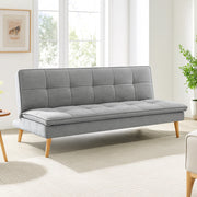 Divano Letto Reclinabile 3 Posti Ergonomico in Tessuto Grigio con Gambe in Legno