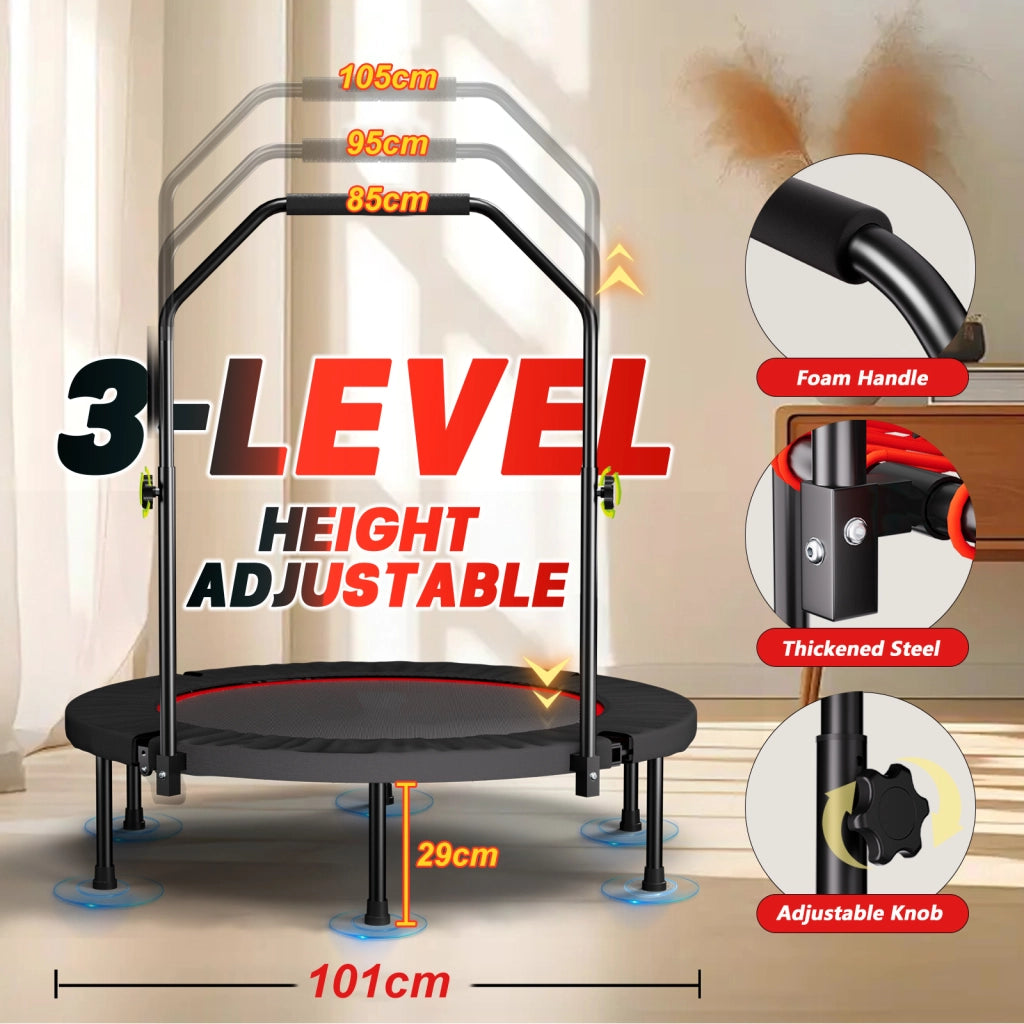 TRAMPOLINO Fitness pieghevole 101 cm con maniglia in acciaio nero