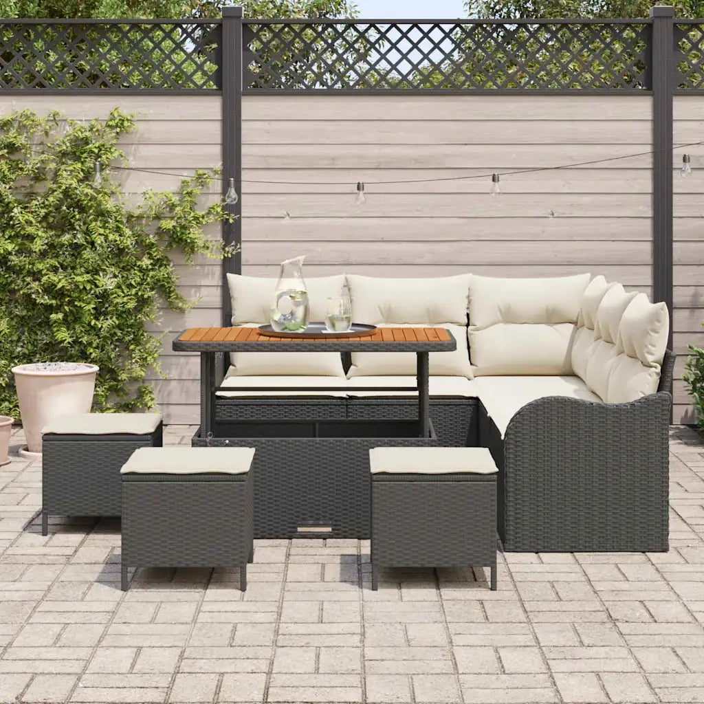 Set Divano da Giardino con cuscino 9 pcs Nero polyrattan