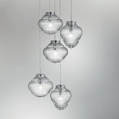 Bonnie Lampada a sospensione in vetro soffiato Ambra lavorazione rigadin struttura in metallo grigio diametro 27.5 cm altezza 313 cm E27 IP20 indoor