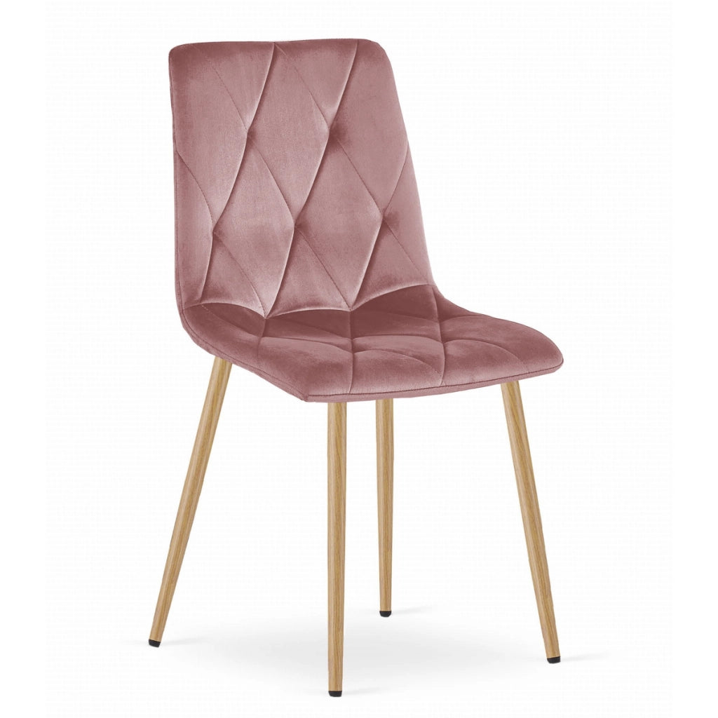 Set di 2 sedie Libra in velluto rosa con gambe effetto legno