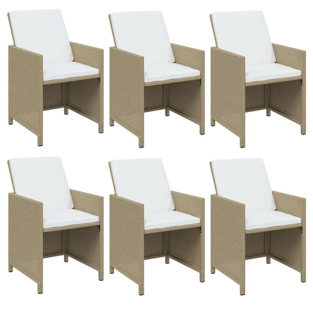 Set da Pranzo per Giardino 7 pz con Cuscini in Polyrattan Beige cod mxl 38597