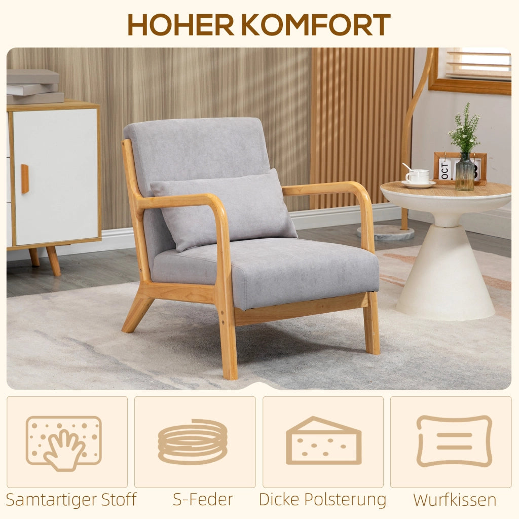 Poltrona lounge in velluto ¨C Xylo ¨C tessuto grigio scuro con gambe in legno