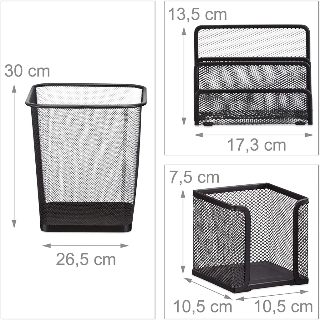 Set di 6 articoli per ufficio: cestino portapenne blocco note porta biglietti da visita porta posta contenitore in metallo nero 13_0002465_2