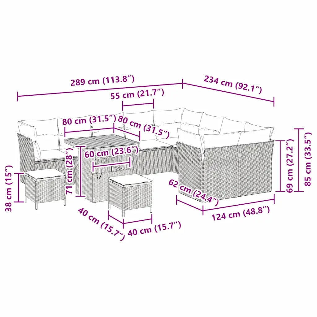 Set Divano da Giardino 12 pcs Grigio polyrattan 3361523