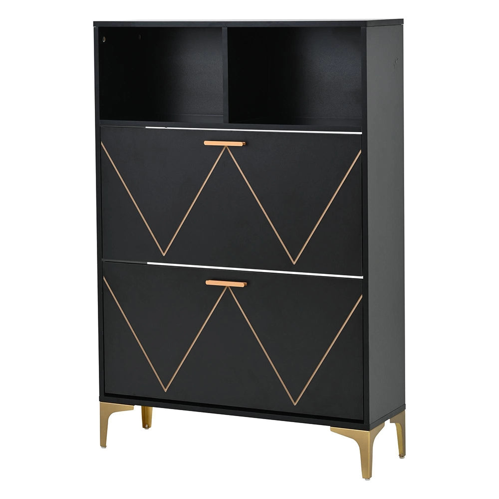 Armadio porta scarpe 2 ante 80x25x117 cm - Xylo - 4 scomparti, 2 ripiani aperti, piedi rialzati, MDF e metallo