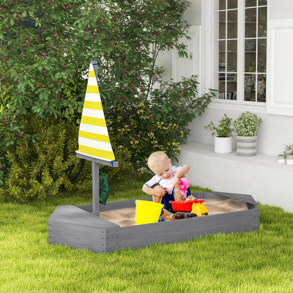 Sabbiera per Bambini 3-8 Anni a forma di Barca 190x90x138 cm in Legno di Abete e Poliestere