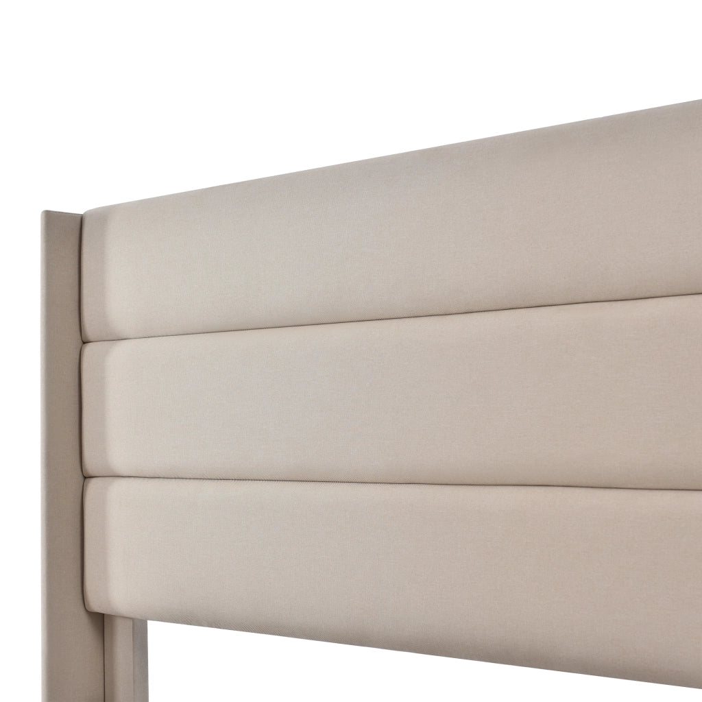 Letti contenitori 160x200 cm; idraulico con testiera imbottita; lino; beige (Senza materasso)