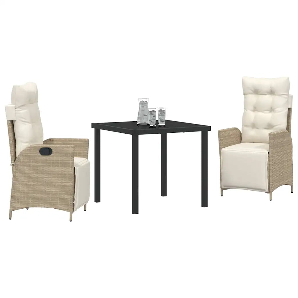 Set da Pranzo per Giardino con cuscino 3 pcs Beige polyrattan