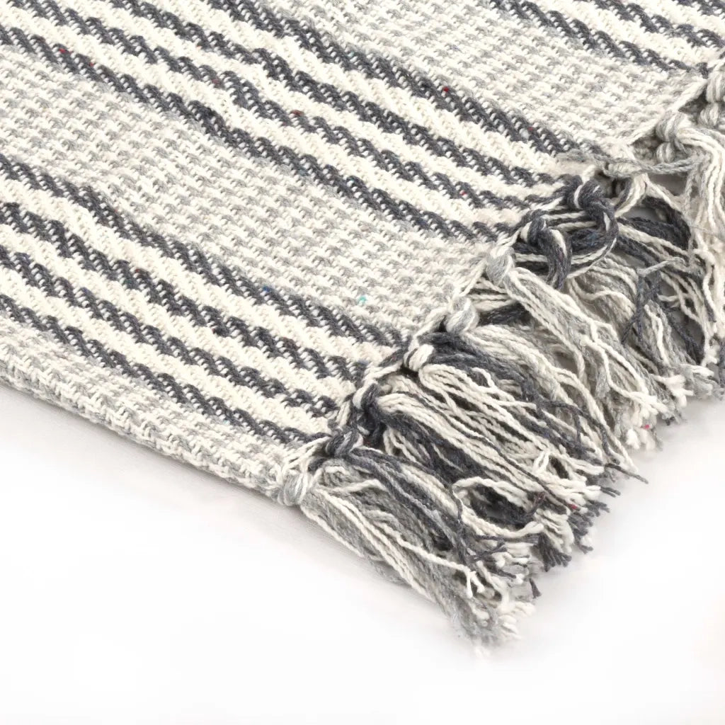 Copriletto in Cotone a Righe 125x150 cm Grigio e Bianco 245327