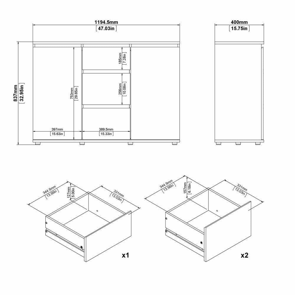 Credenza Zumpano, Buffet da soggiorno, Madia da salotto, Dispensa da cucina, 119x40 h84 cm, Bianco