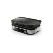 Philips grill da tavolo HD6212-90, 2400 W, affumicatore e infusore di aromi, piastre in pietra Maifan, coperchio in vetro, 1250 cm², nero