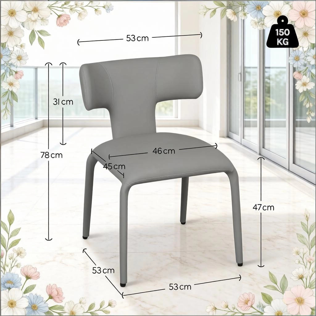 Sedia da pranzo Set da 2 con Schienale Curvo Ergonomico e Ruote, in Similpelle Grigio