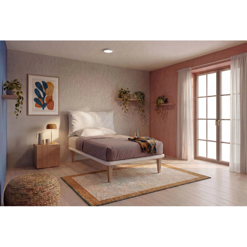 Letto imbottito Singolo 80x200 cm Soft - Bianco,Similpelle,Con rete