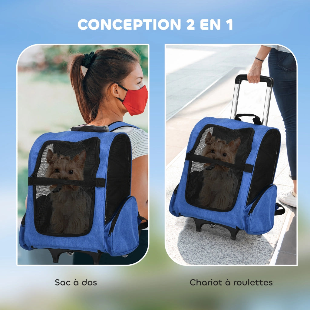 Carrello Trasporto per Cani 2 in 1 ¨C Zephmum ¨C 42x25x55 cm Blu