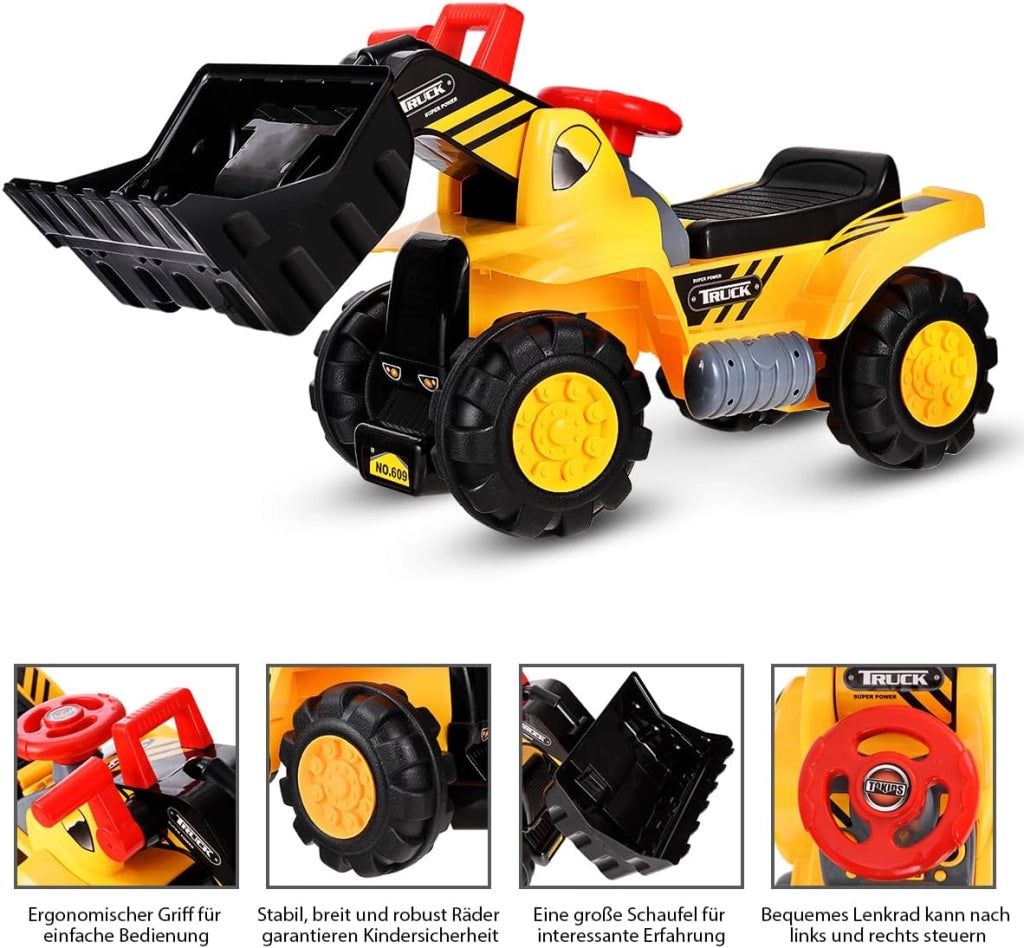 Escavatore per bambini, escavatore con vano portaoggetti e pala, escavatore per sabbia con clacson, escavatore scivoloso, escavatore da sedersi, per bambini dai 3 anni in su