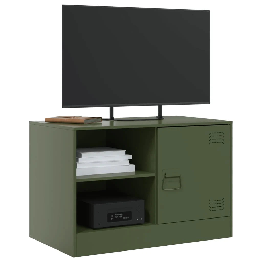 Mobile TV multimediale mensola TV credenza TV sala da pranzo soggiorno camera da letto verde oliva 67 x 39 x 44 cm acciaio verde 02_0028260