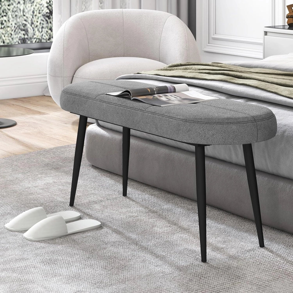 Panca Scarpiera da 113 cm, Panca da Ingresso con Cuscino Imbottito in Spugna e Gambe Metalliche Solide, Panca Fondo Letto per Soggiorno Camera da Letto, Carico 300 kg (Grigio)