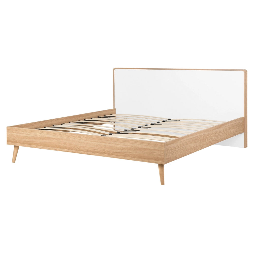 Letto a doghe in legno chiaro e testiera bianca 160 x 200 cm design scandinavo