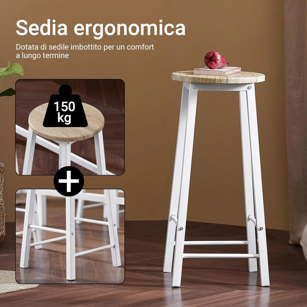 tavolo alto con sgabelli set con 4 sgabelli - tavolo bar salvaspazio per cucina piccola e balcone, design industriale moderno, ideale per giardino o terrazzo bianco OGT22-WN