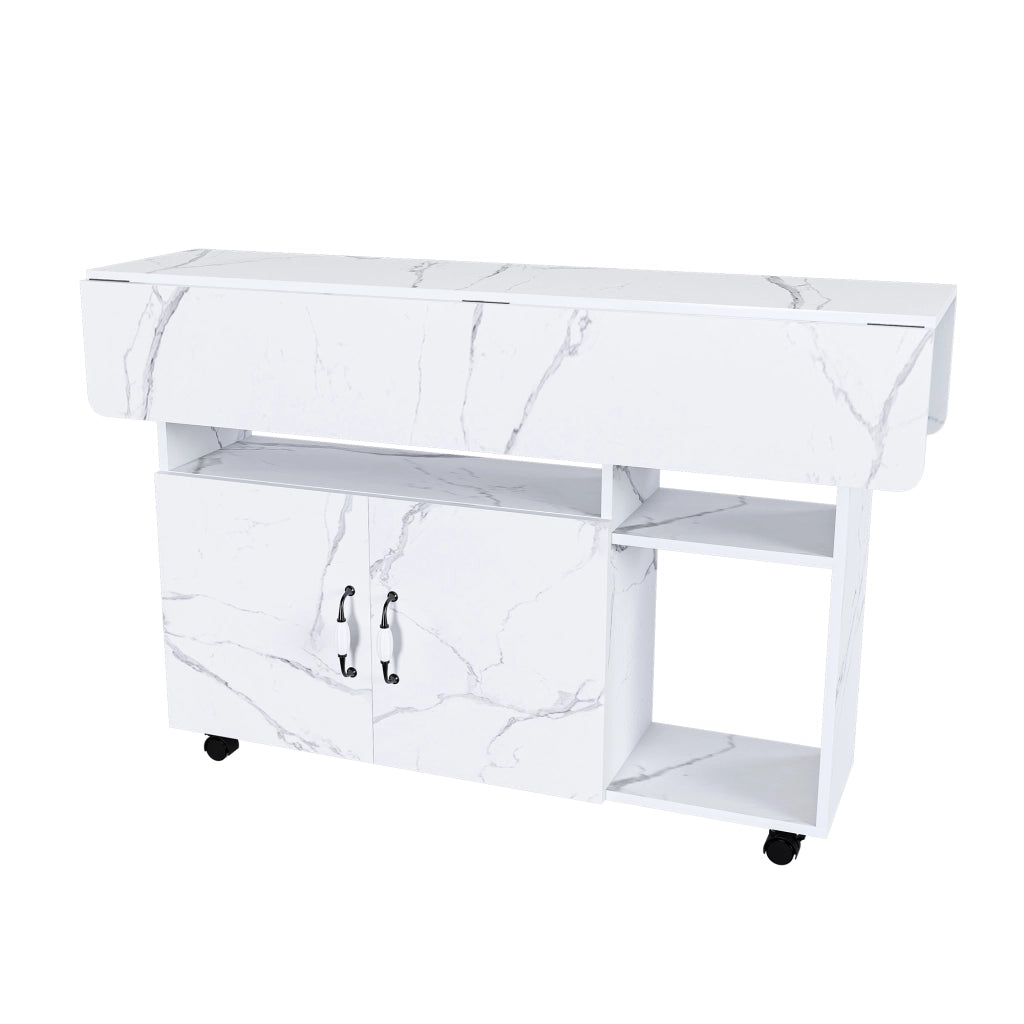 Tavolo pieghevole 3 in 1 con 5 ruote in MDF bianco