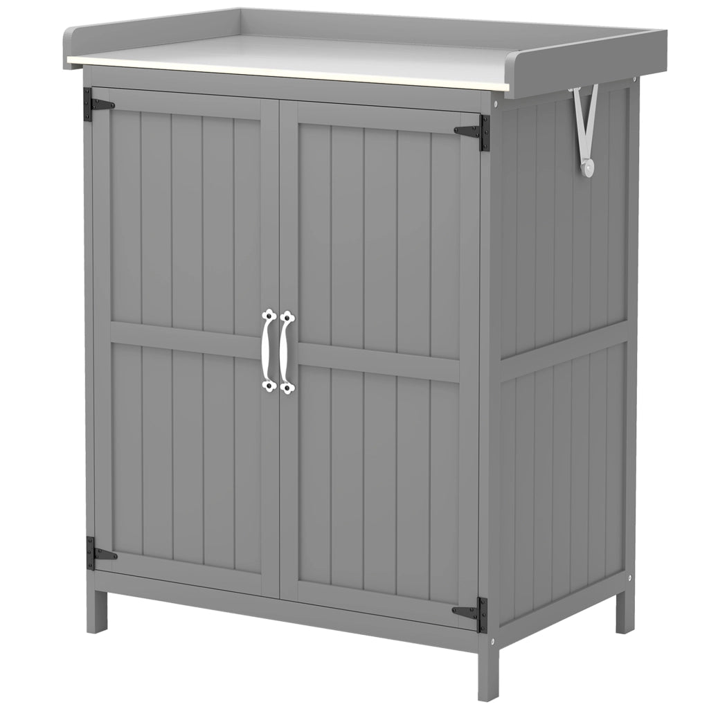 Armadio da giardino con piano lavoro ¨C zephmum ¨C legno e acciaio inox, grigio