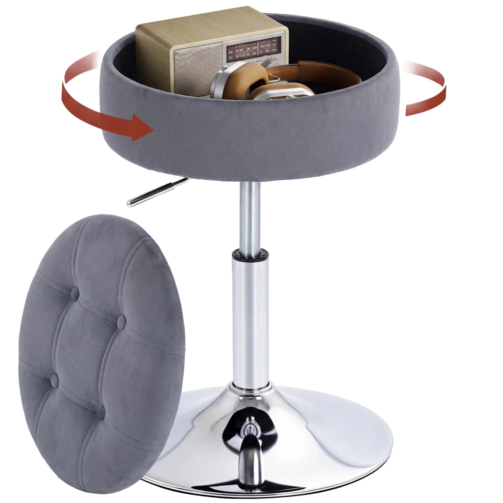 Sgabello da trucco in velluto con rotazione e altezza regolabile ¨C zephmum ¨C grigio 49-65 cm