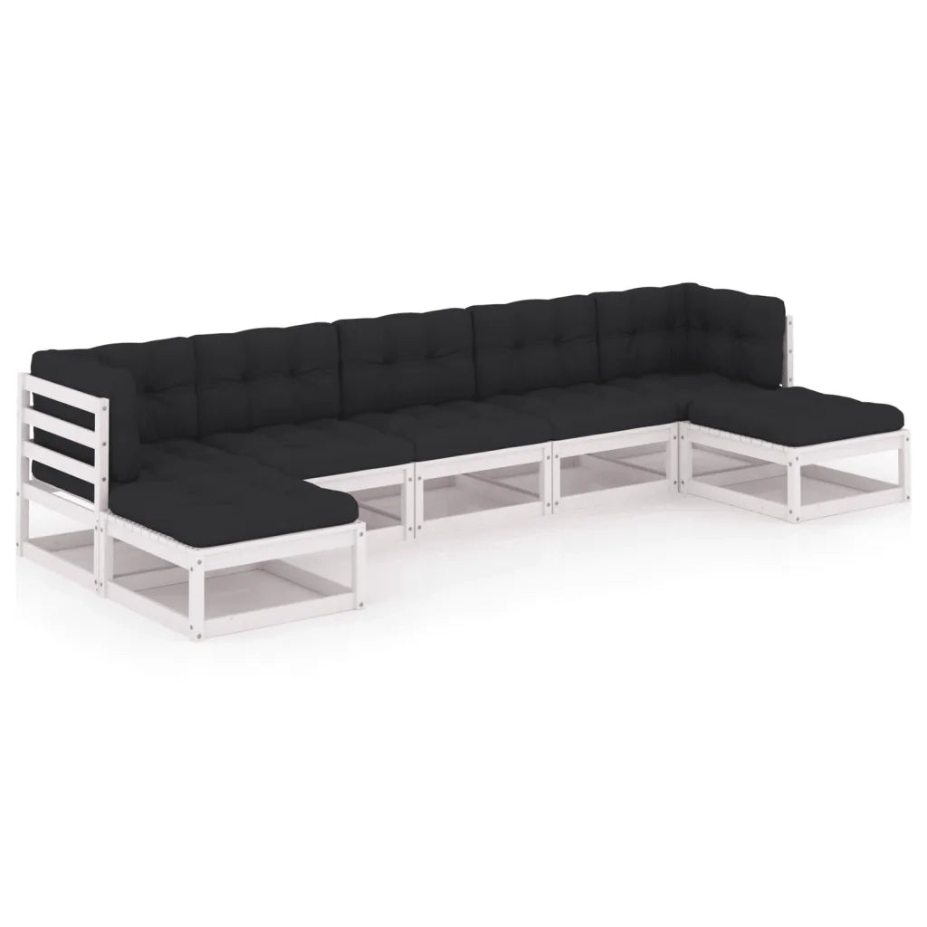 Set Salotto Giardino 7pz con Cuscini Bianco Legno Massello Pino 3077125