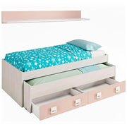 Letto Per Cameretta Con Letto Estraibile Due Cassetti E Mensola Contenitore Salvaspazio Per Bambini E Ragazzi Stile Moderno 65 x 199 x 96 Cm Bianco Alpi E Rosa