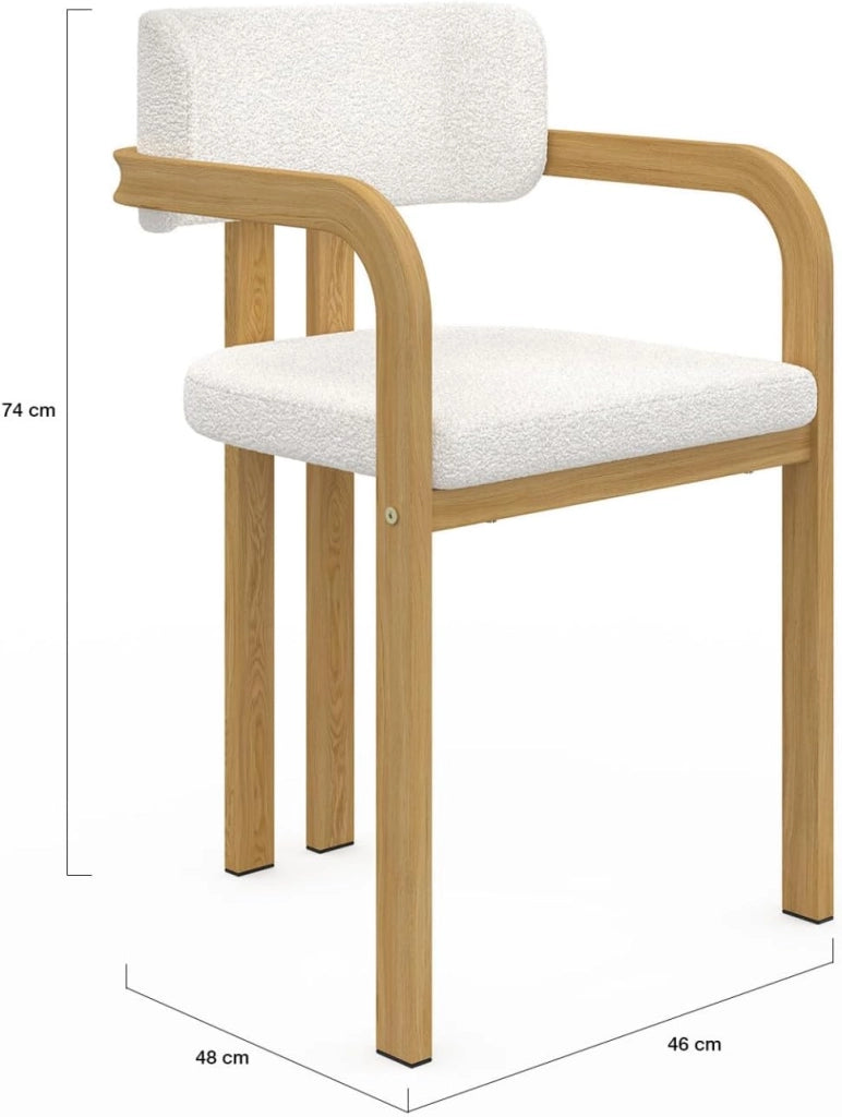 Set di 2 sedie da pranzo e poltroncine da tavolo ESMA in metallo effetto legno e tessuto bouclette con braccioli