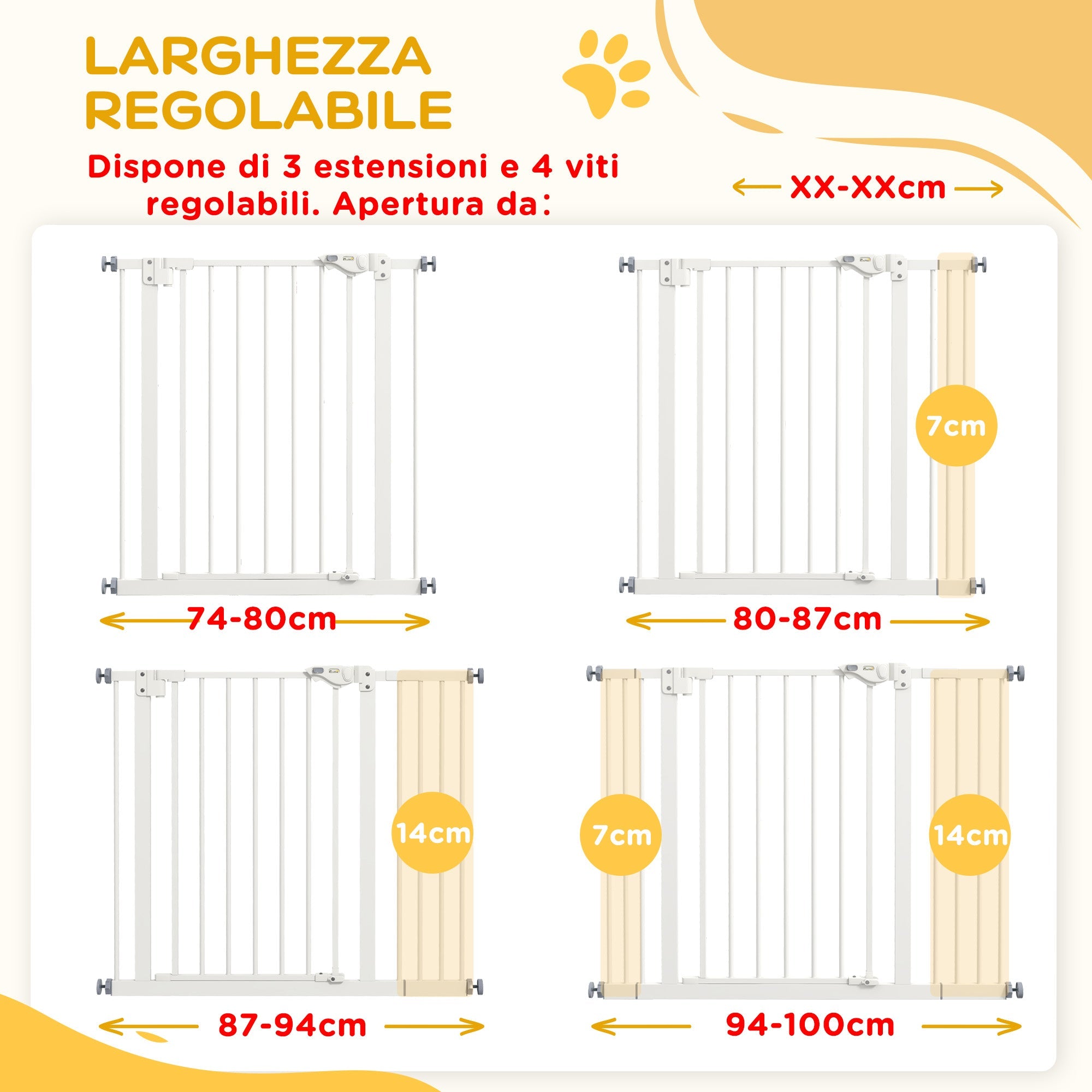 Cancellino per Cani Estensibile 74-100x77 cm in Metallo Bianco