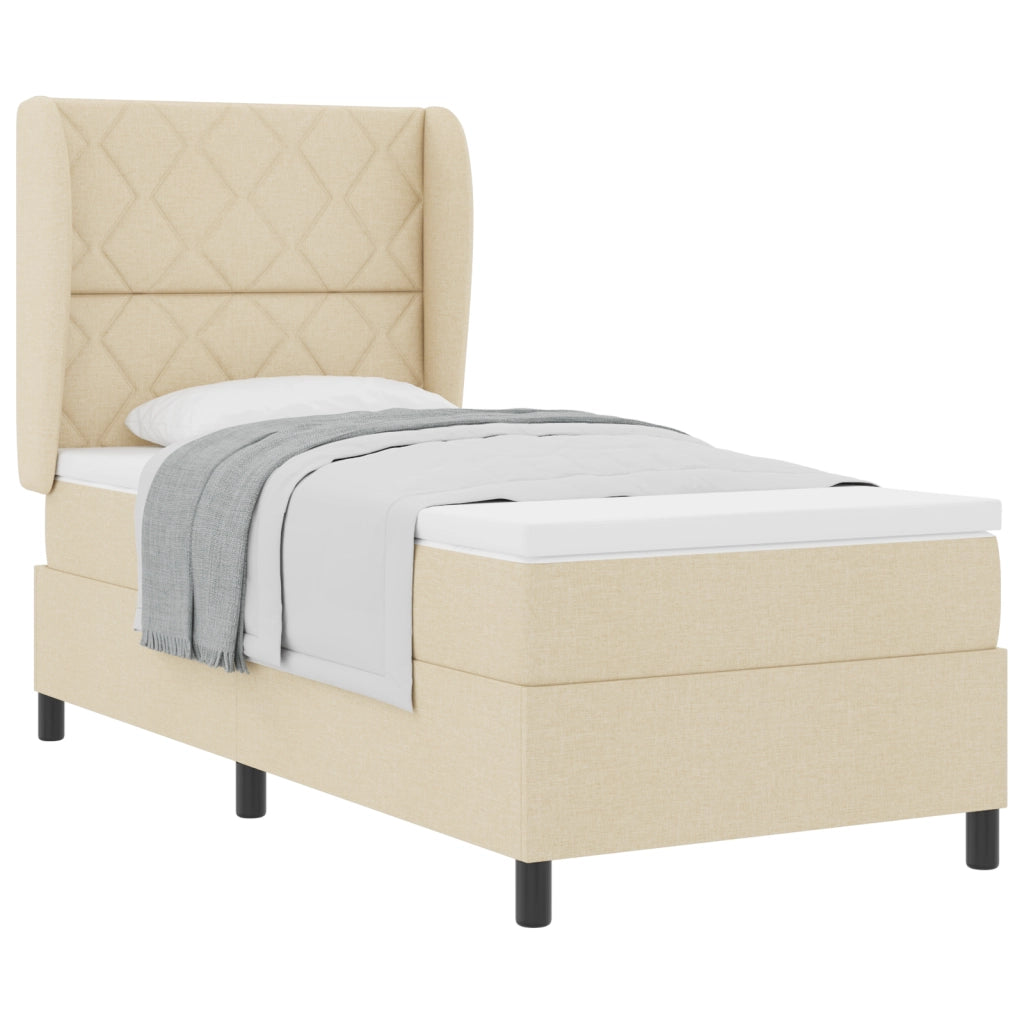 Letto Box Spring con Materasso - Crema 100x200 cm Tessuto