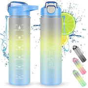 Ottimale Bicchiere da 1L, Bicchiere Sportivo Impraticabile con Marcatori di Tempo e Beccuccio, Libero da Fitosieri BPA, Ideale per Campeggio, Attività All'aperto, Yoga, Ciclismo, Scuola (Azzurro)