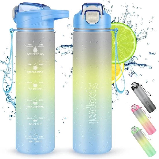 Ottimale Bicchiere da 1L, Bicchiere Sportivo Impraticabile con Marcatori di Tempo e Beccuccio, Libero da Fitosieri BPA, Ideale per Campeggio, Attività All'aperto, Yoga, Ciclismo, Scuola (Azzurro)