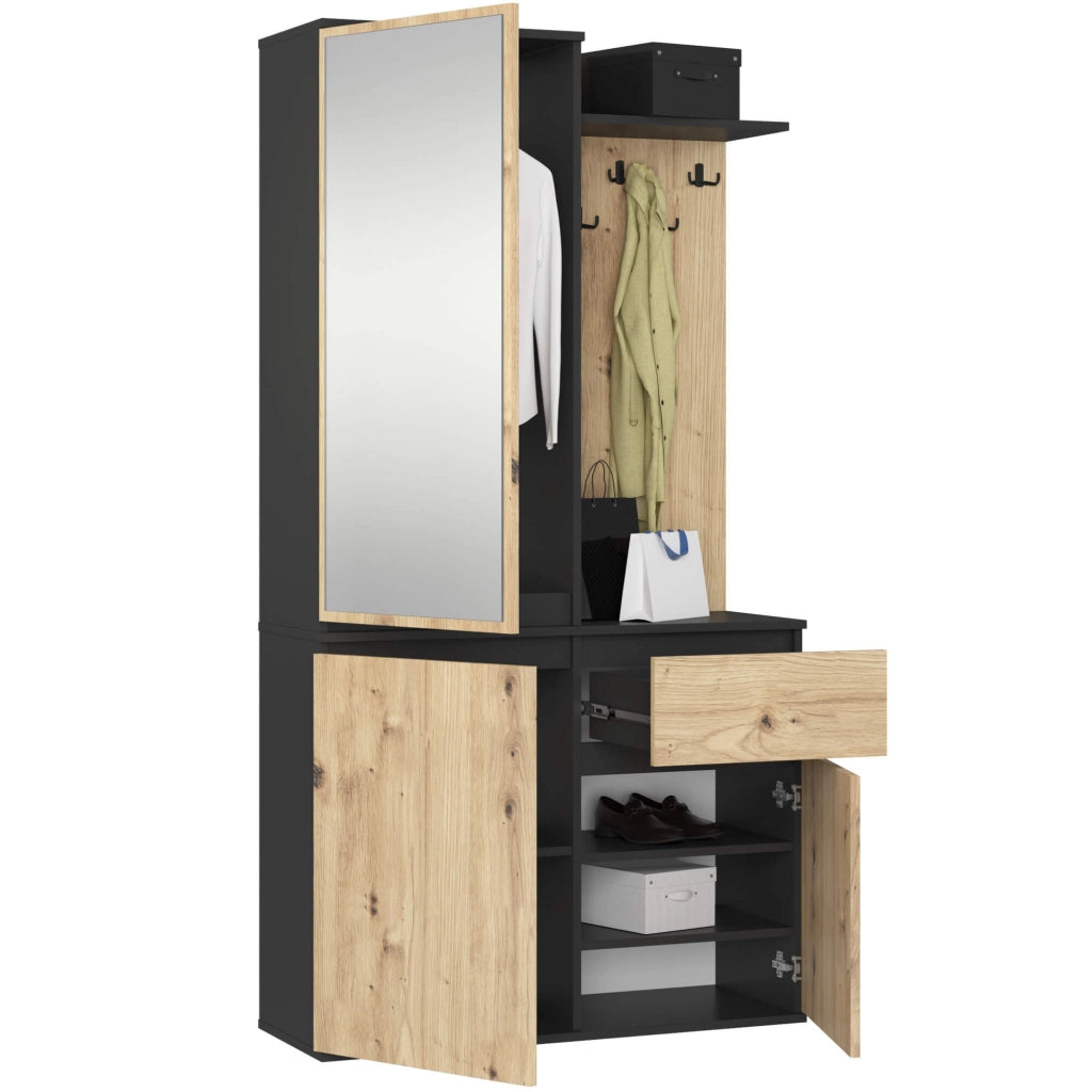 Scarpiera ingresso con appendiabiti ENTRO AKORD Nero, Quarcia Artisan 95x183x35 cm