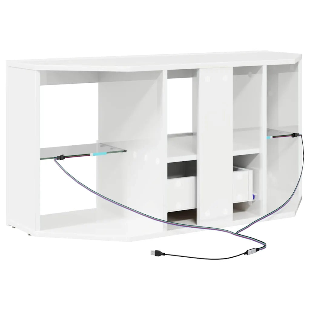 Mobile TV LED Angolare Bianco ad Alto Lucido 100 x 40 x 50 cm
