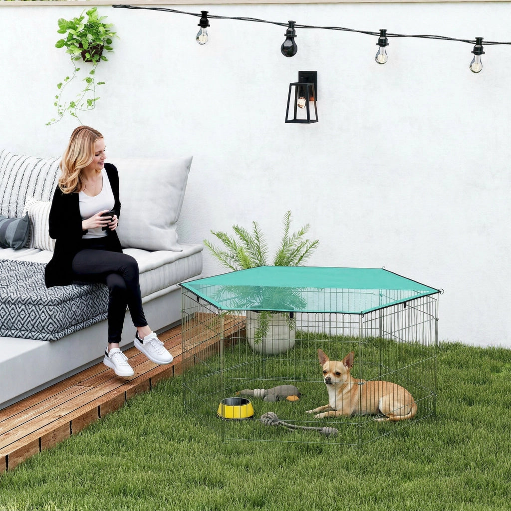 Recinto per Cane 6 Pannelli con Tetto Modulabile Pieghevole ¨C Zephmum ¨C Argento Verde 60H cm