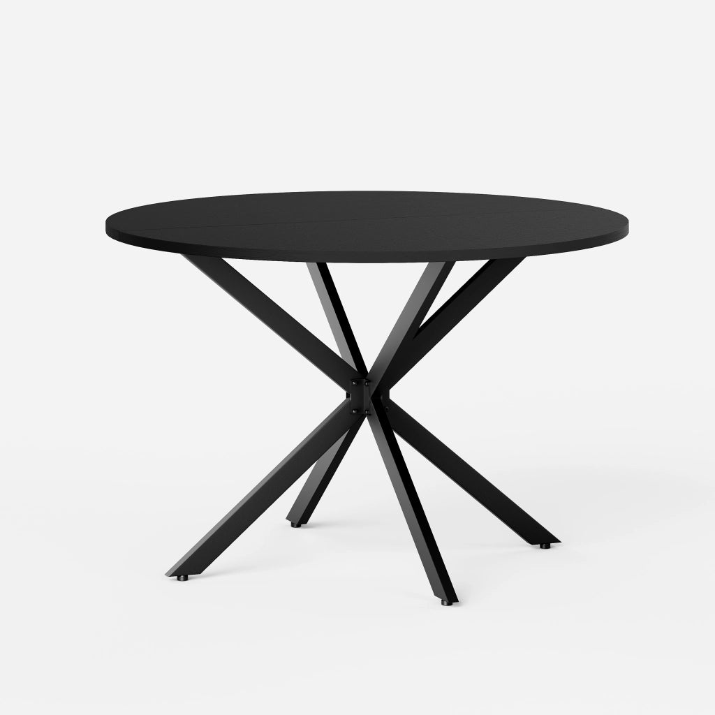 Tavolo da pranzo rotondo con base a X in ferro e piano in pannello truciolare nero per cucina diametro 120 cm