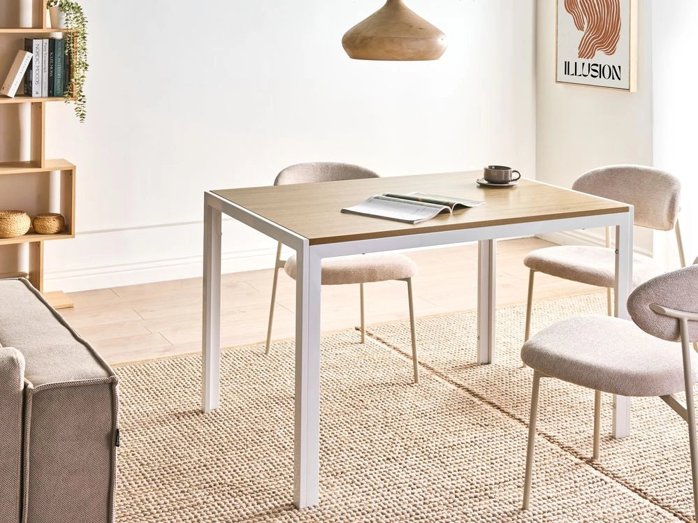 Tavolo da pranzo moderno in MDF e metallo 120 x 70 cm Mobili per il soggiorno Marrone chiaro e bianco