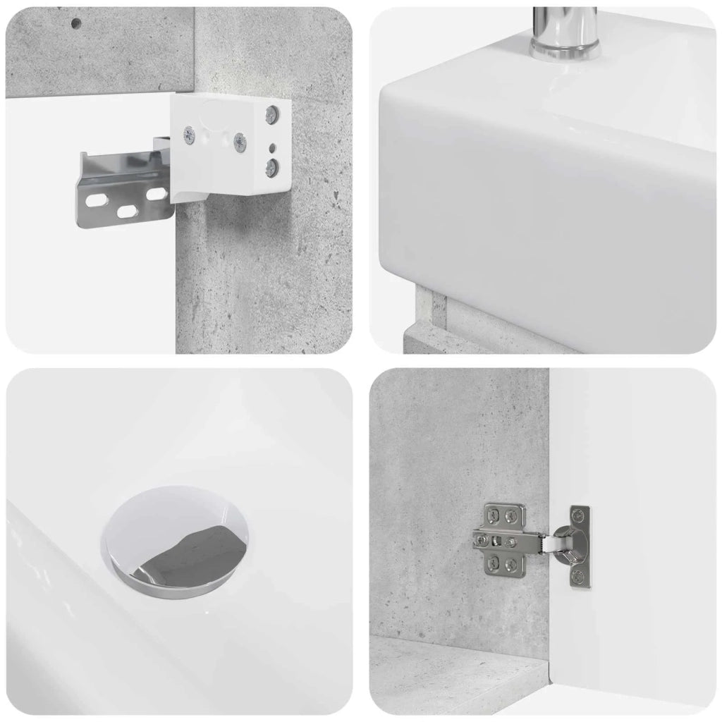 Mobile bagno con rubinetto Grigio Cemento 45,5 x 22,5 x 84 cm
